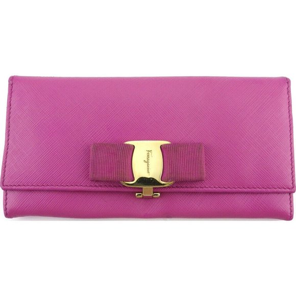 Salvatore Ferragamo Purse Vala ribbon pink leather Authentic used